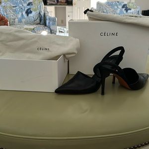 Celine black shiny slingback pump. Sz 38
